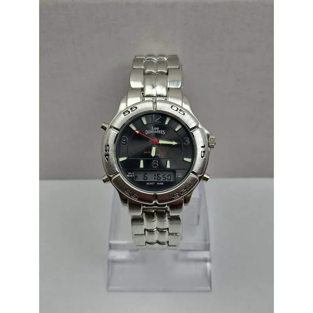 Vintage Lee Dungarees Mens Analog Digital Sport Metal Bracelet Watch New Battery